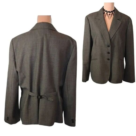 VTG 90s Tahari Levine Brown Grey Wool Blend Single Breast Blazer Plussize 18 - Picture 8 of 14